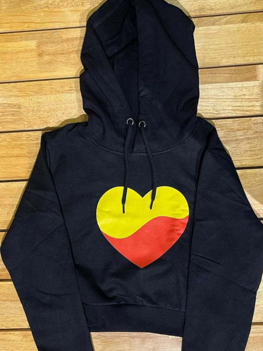 Yellow Red Heart Crop Hoodie | Women's Crop Hoodies