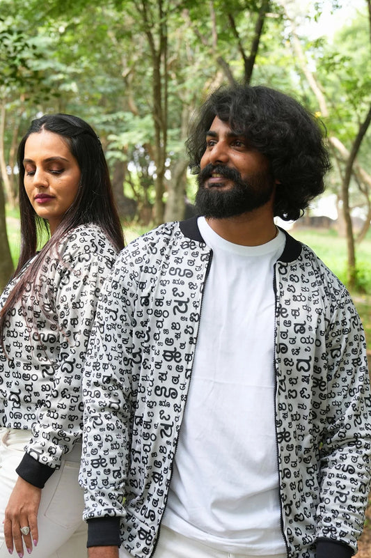 Akshara White Couple Printed Jacket | Kannada Couple Jacket