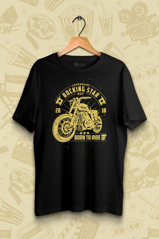 KGF Yash TShirt | Rocky Bike Cream on Black | Born To Ride Bikers T-Shirt