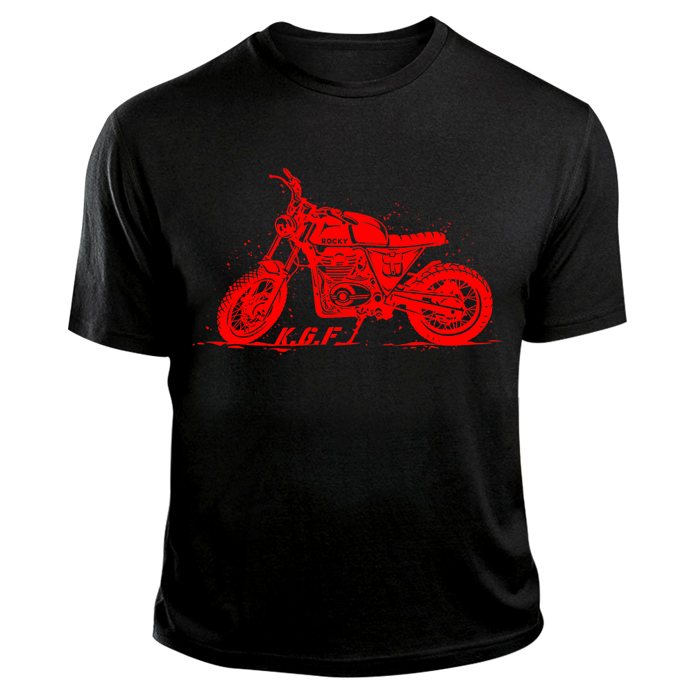 Rocky Bike TShirt | KGF Yash Tshirt | Red on Black - Benki Store